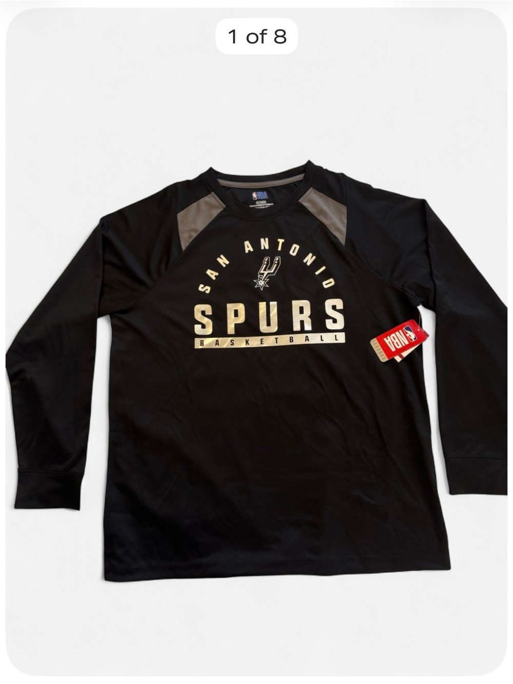 San Antonio Spurs Men’s XL Long Sleeve Performance Shirt NBA NWT Black Silver